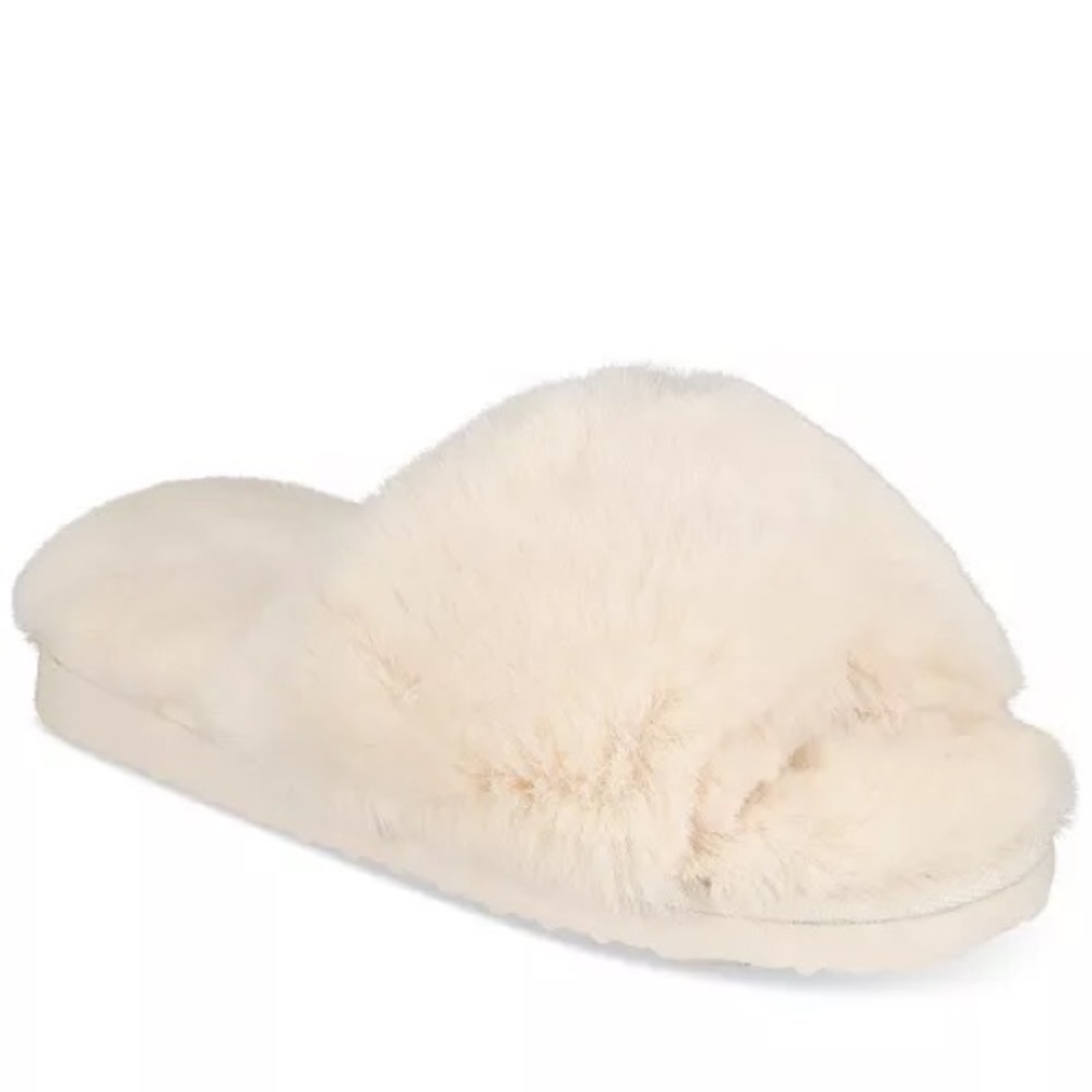 INC International Concepts Ivory Fur Yuri Slippers